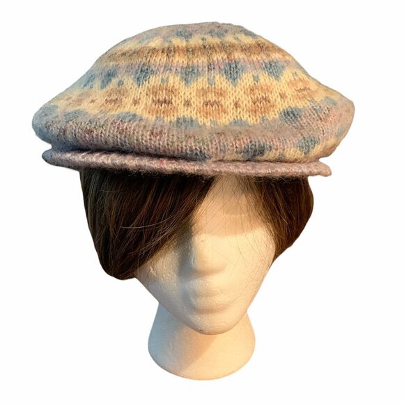 VTG ARIS OS Retro Knit Beret Flat-Cap Cabbie-Hat Nordic Fair Isle 1444MM - Picture 2 of 9
